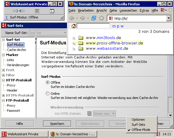 Screenshot vom Programm: MM3-WebAssistant - Proxy Offline Browser