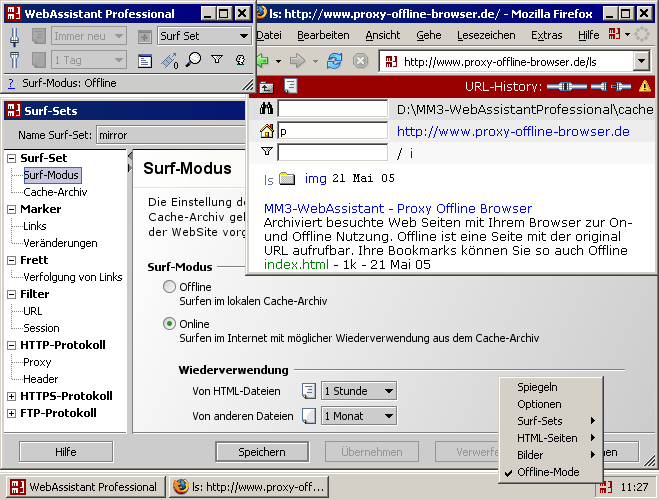 Screenshot vom Programm: MM3-WebAssistant - Proxy Offline Browser - Pro