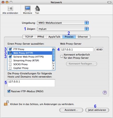 Mac OS X: Netzwerk / myLan / Proxies Mac OS X: Netzwerk / myLan / Proxies
